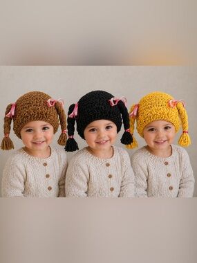 e: Handmade Cabbage Patch Style Knit Cap | Crochet Doll Hair Hat With Braids
